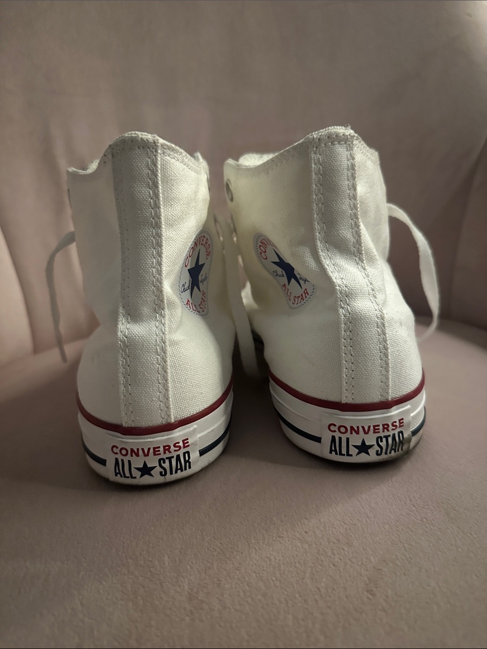 Converse White High-Top Canvas Sneakers with Red Trim